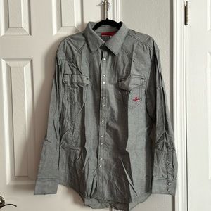 Rocawear gray long sleeve button up shirt 100% cotton Large